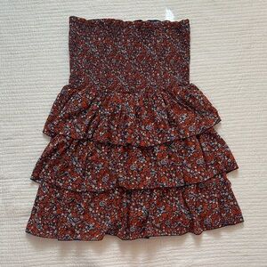 Old Navy Rust Floral Strapless Smocked Tiered Dress